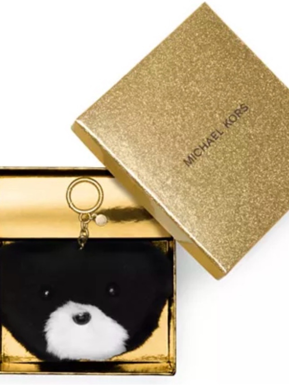 Michael Kors Brown Plush Rabbit Fur bag charm Black Nose nib